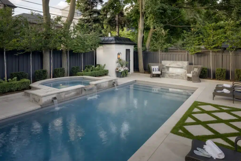 Features, decking, and landscaping
